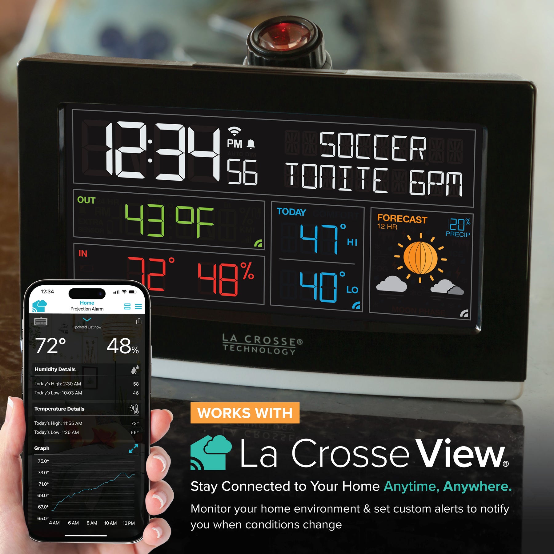 Projection alarm clock and weather station