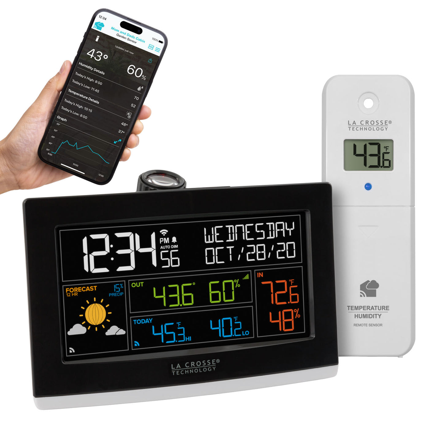 VA1 Wi-Fi Projection Alarm Clock with Outdoor Temp and Humidity