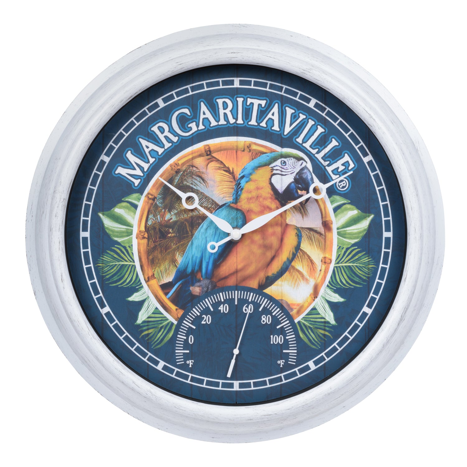 La Crosse Technology 433-3841MV2T 15.75 Margaritaville Indoor, Outdoor Wall Clock with Temp It's 5 O'Clock Somewhere, Multicolor